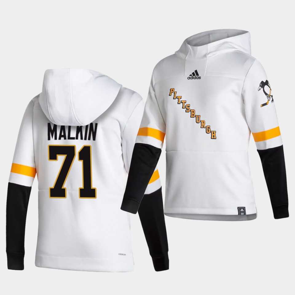 Men Pittsburgh Penguins 71 Malkin White NHL 2021 Adidas Pullover Hoodie Jersey